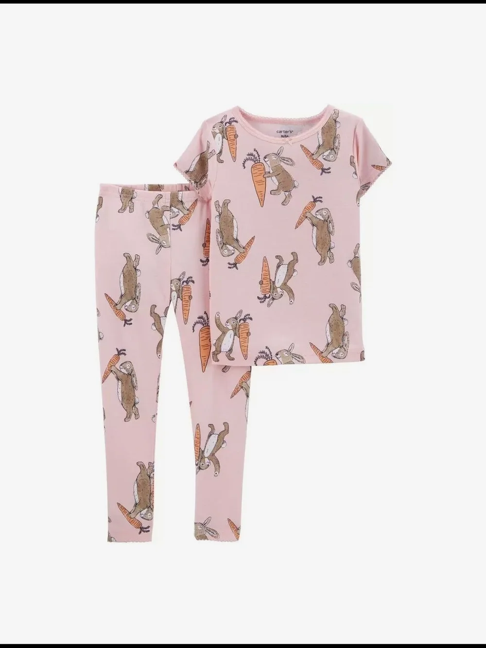 NWT Carter's Pink Bunny & Carrot Print Two-Piece Pajama Set